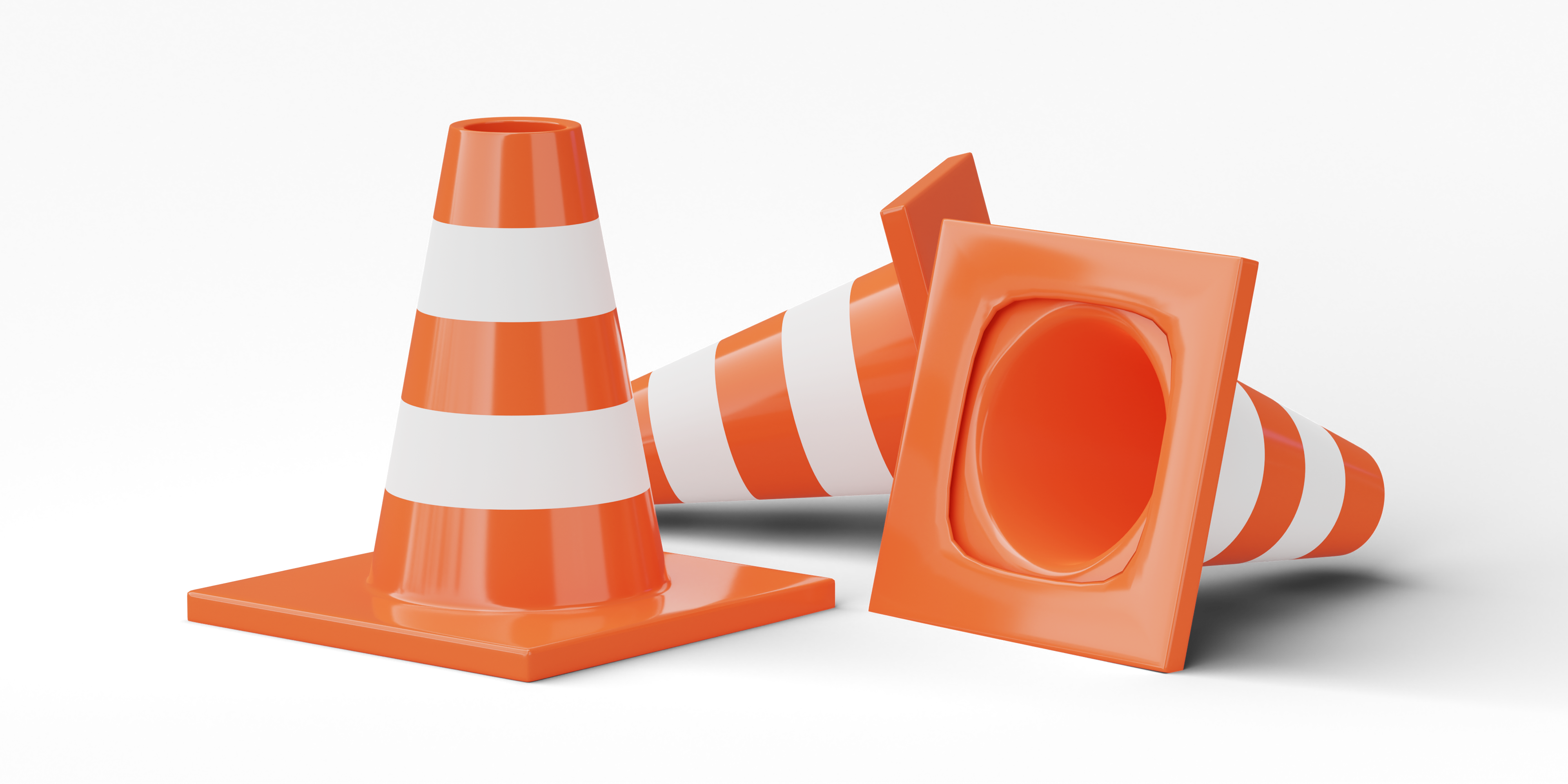 3D Traffic construction cone isolated on transparent background, png file.